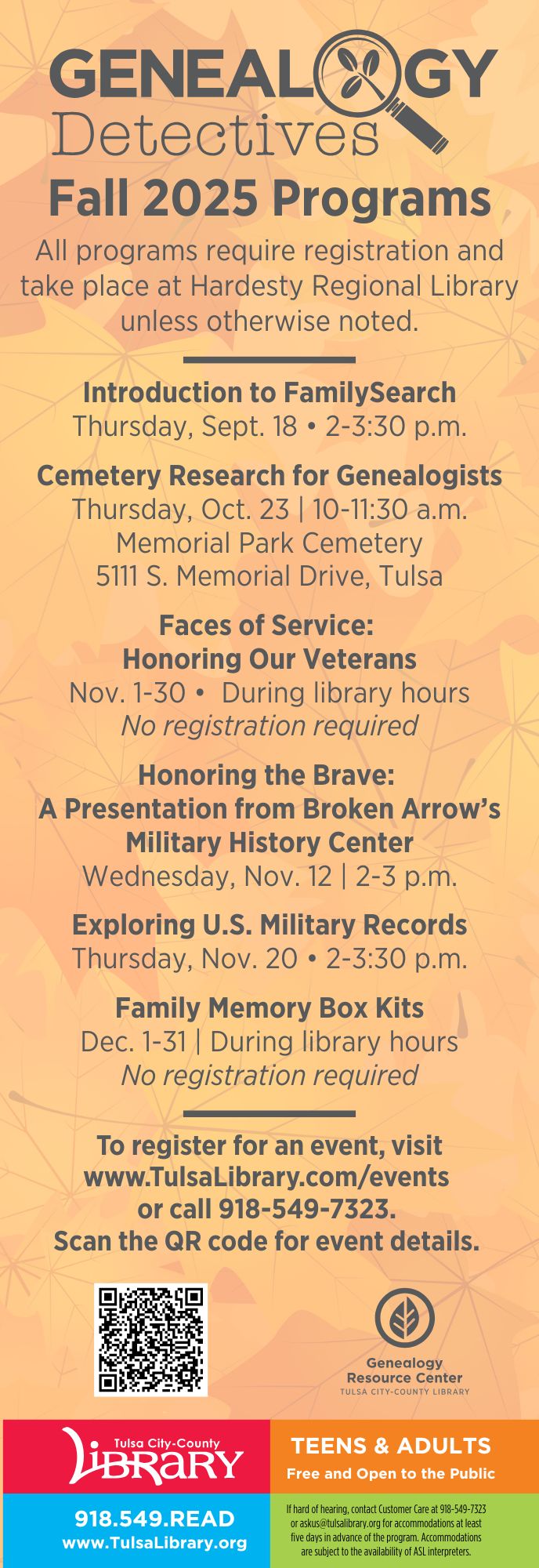 Fall 2025 Programs for Genealogy
