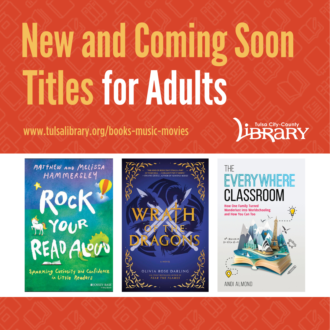 Orange graphic with text reading "New and Coming Soon Titles for Adults"