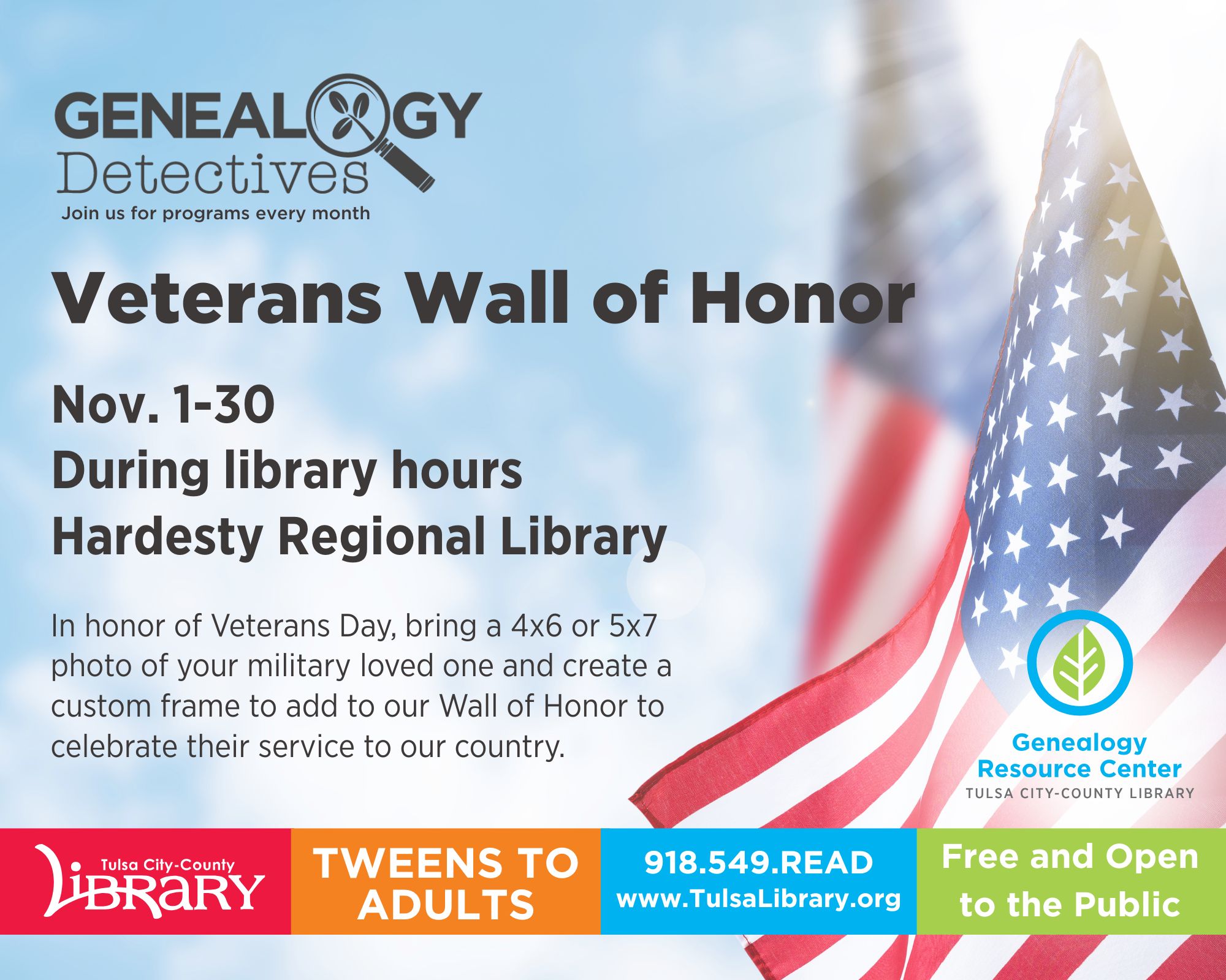 Veterans Wall of Honor, November 1st through November 30th at the Hardesty Regional Library