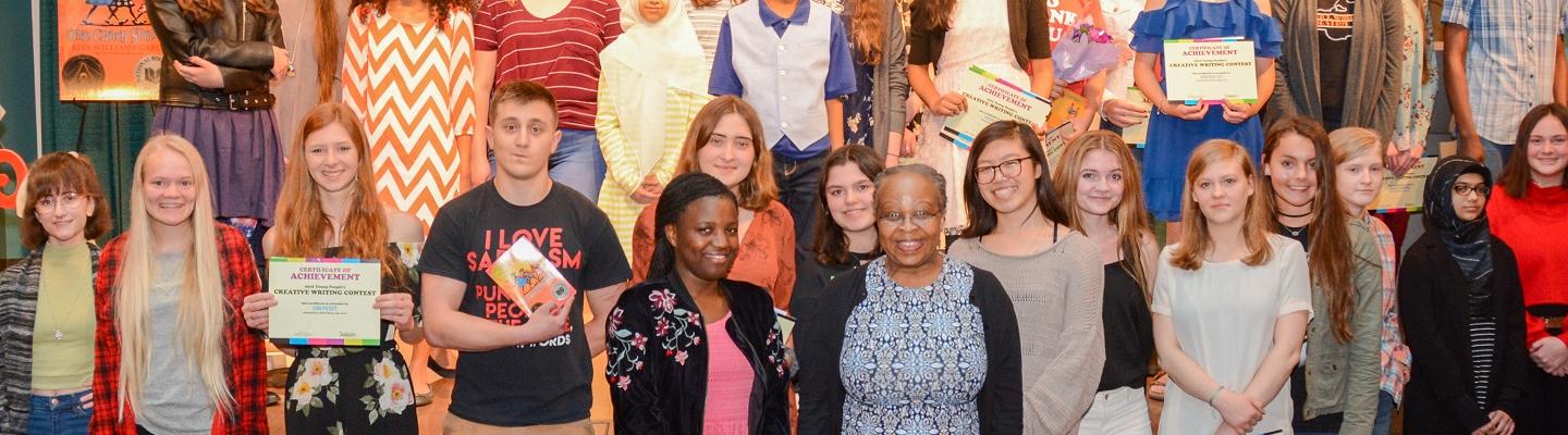 Rita Williams-Garcia with the winners of the 2019 Young People's Creative Writing Contest