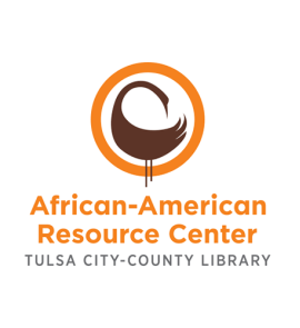 TCCL African-American Resource Center logo. Illustration of a brown sankofa bird in a yellow circle with the words "African American Resource Center: Tulsa City-County Library" underneath. 
