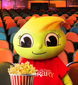 Buddy with popcorn at the movies