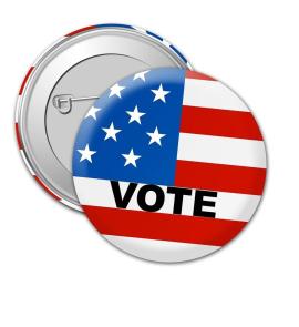 Vote Button with American flag background