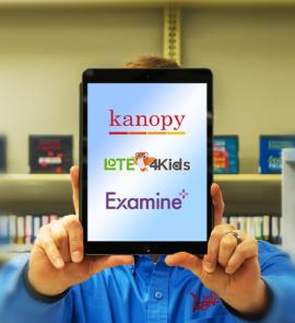 person holding device with new service logos