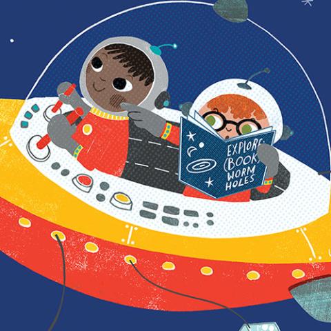 kids in space ship reading